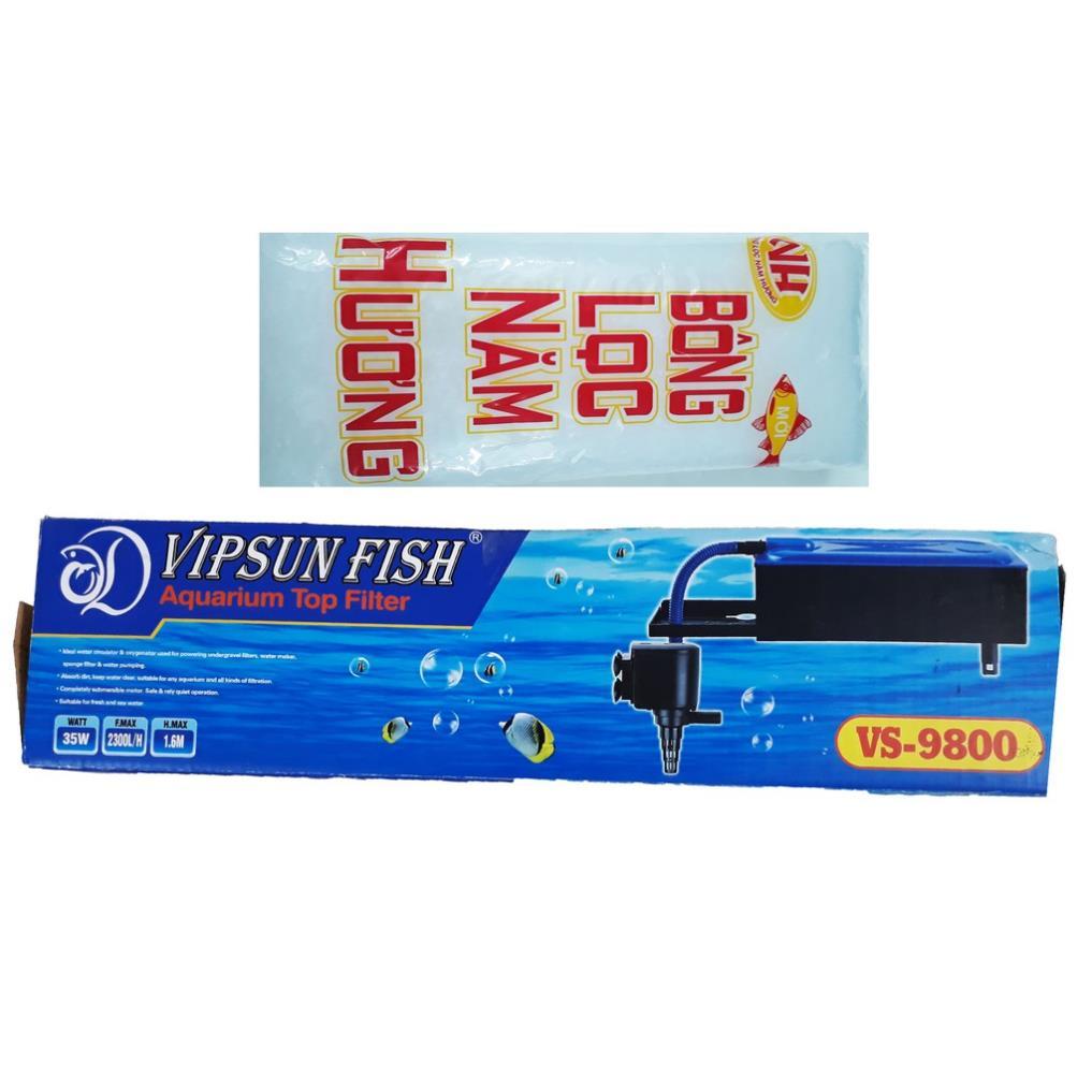 Máy Bơm Lọc Nước Hồ Cá VS-9800 & Bông Lọc - Bộ Bơm Lọc Nước Bể Cá Vipsun