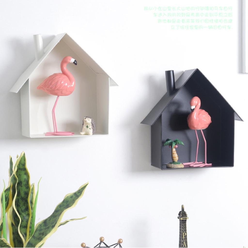 Iron House Shaped Wall Floating Shelves Display Rack Mail Box Holder Black