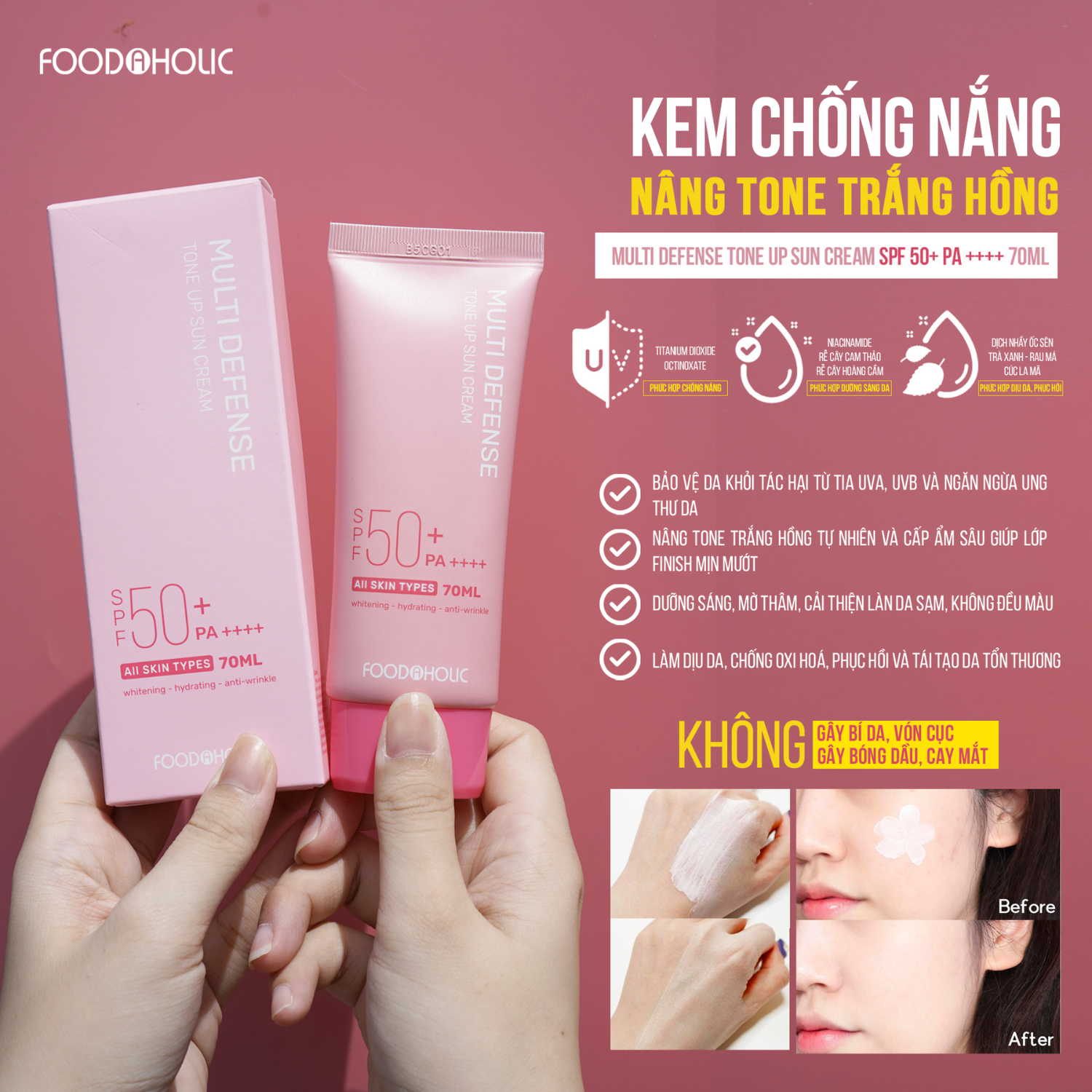 Kem Chống Nắng Foodaholic KCN Tone Up Sun Cream SPF 50+ PA ++++ 70ML