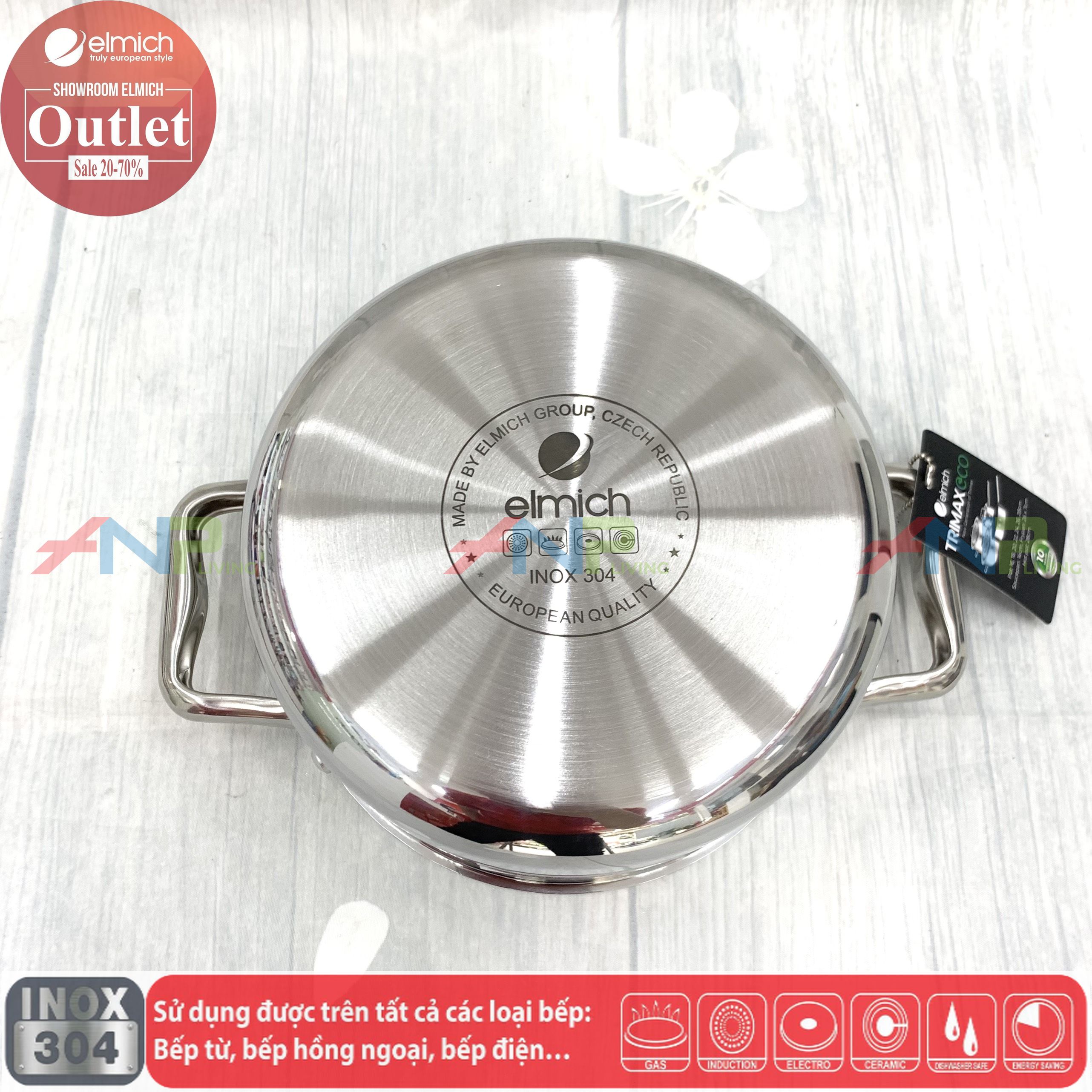 Nồi Đun, Nấu Inox 304 3 Lớp Đáy Liền ELMICH TriMax ECO 16/18/20/24/26/28cm