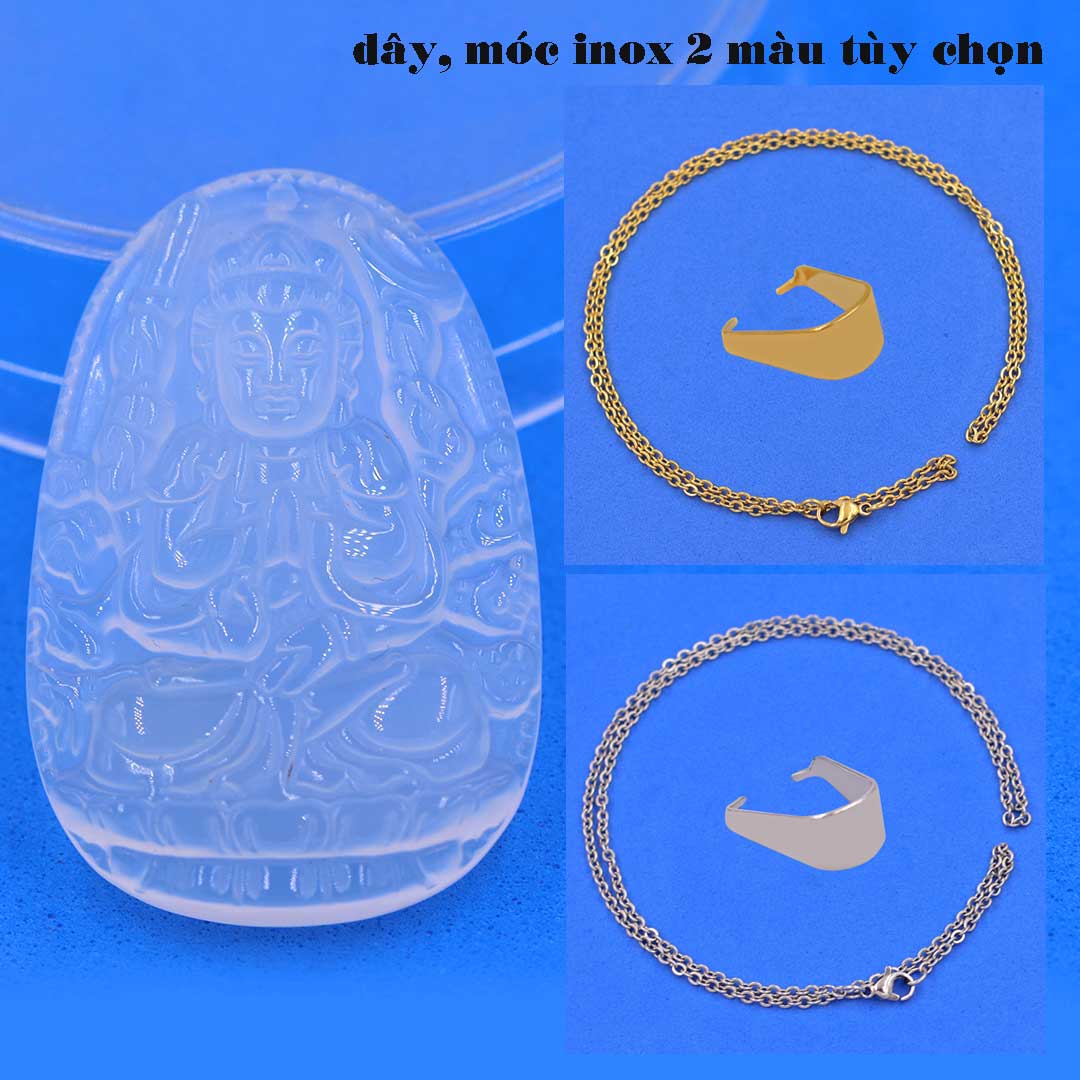 Mặt Phật Thiên thủ thiên nhãn mã não trắng kèm dây chuyền inox trắng + móc inox trắng, mặt dây chuyền Phật bản mệnh, vòng cổ mặt Phật
