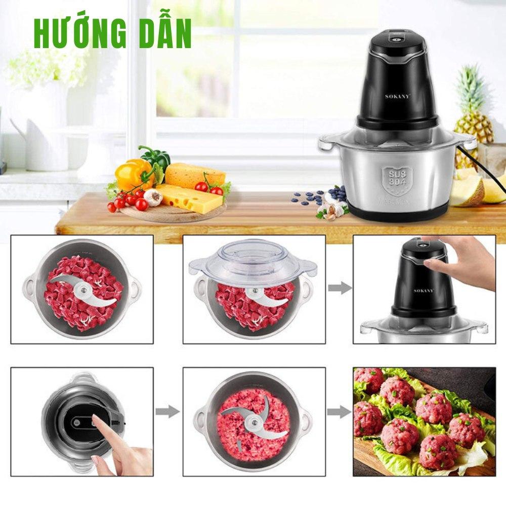 Máy xay thịt đa năng SOKANY SK-7020, dung tích 2L, lưỡi dao 2 tầng xay nhuyễn mọi thực phẩm - HÀNG CHÍNH HÃNG - DELIYA