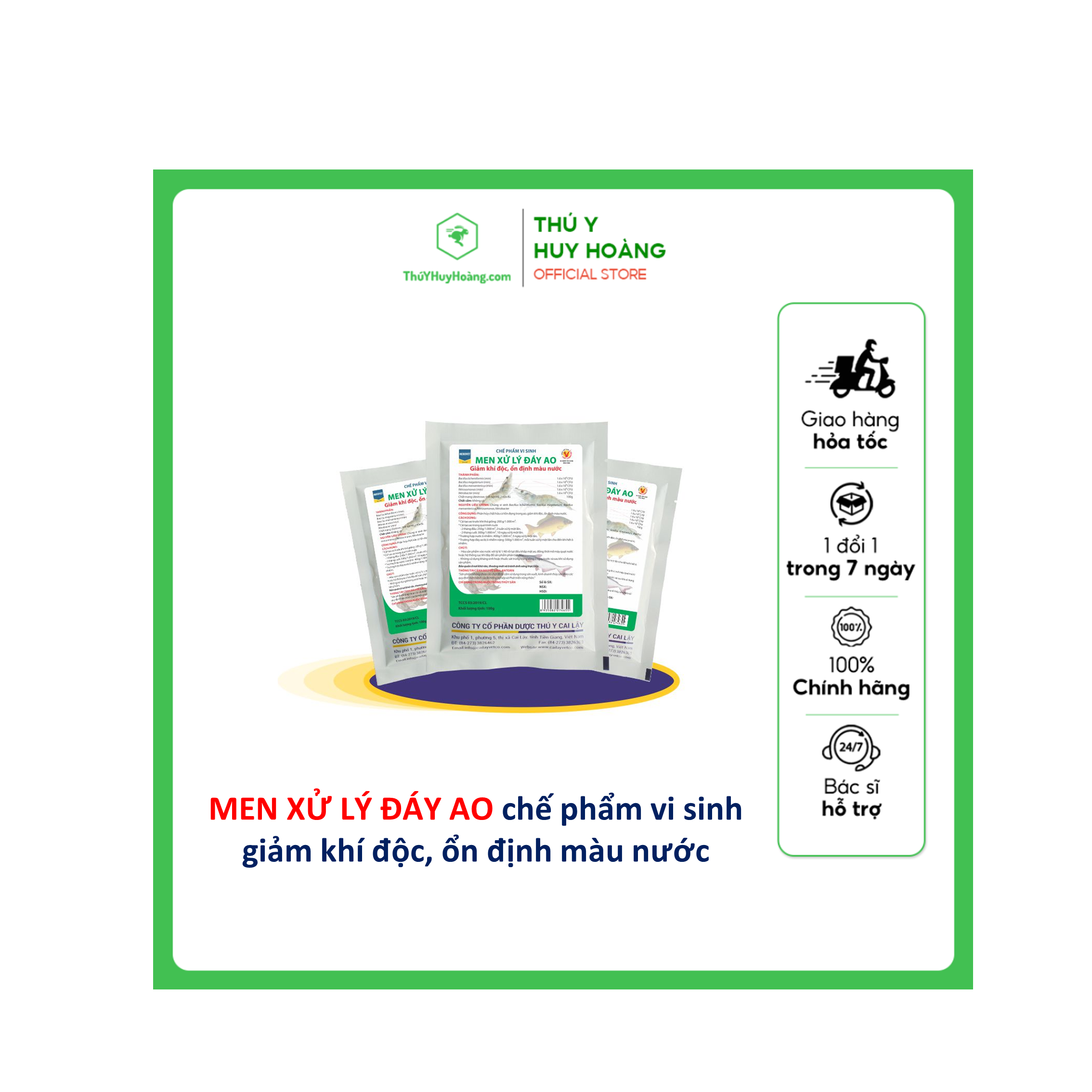 MEN XỬ LÝ ĐÁY AO 100g chế phẩm vi sinh giảm khí độc ổn định màu nước dành cho cá tôm cua ếch