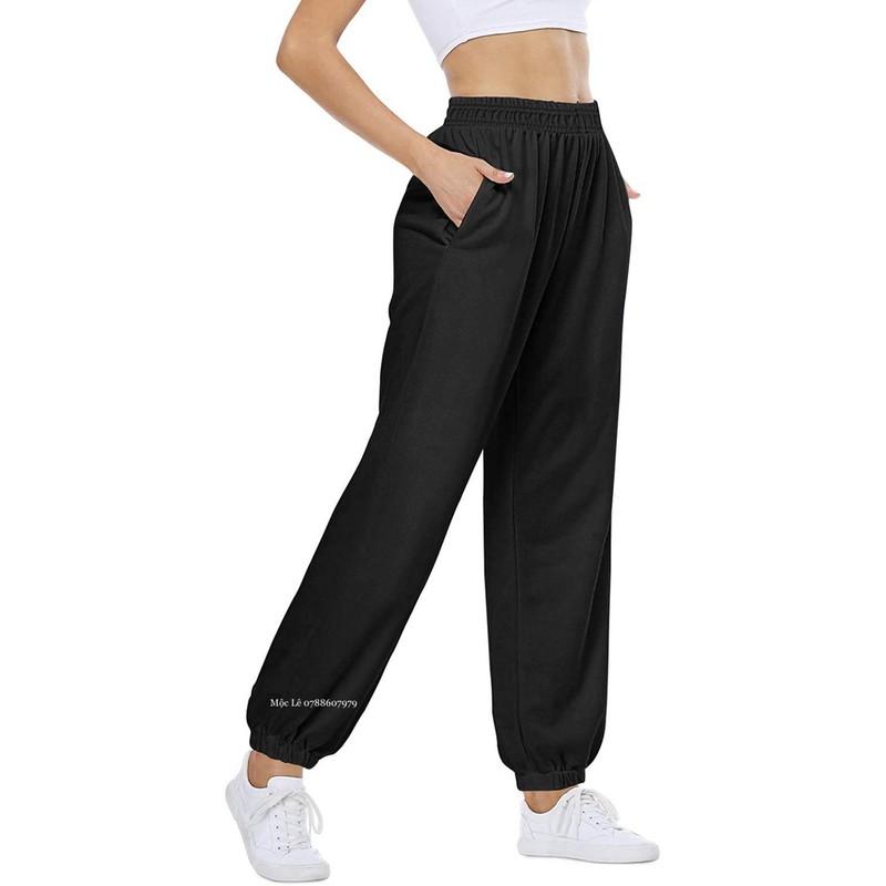 Quần jogger nỉ bo ống dày co dãn đen trơn