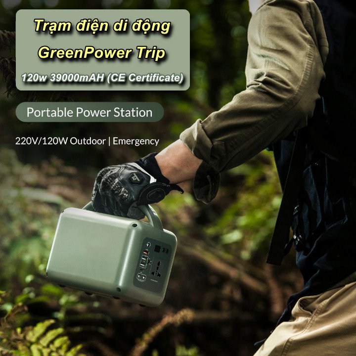 Trạm Điện Di Động GreenPower Trip 120w 39000mAH Tích Hợp Đèn LED Đi Đêm (CE Certificate) - Home and Garden