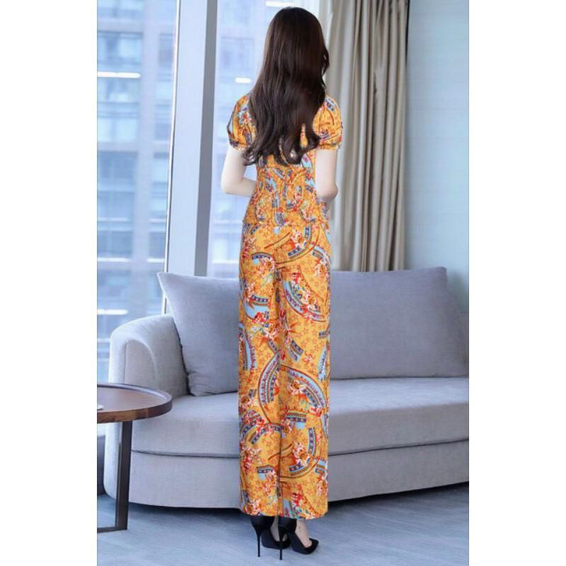 Set nguyên bộ áo rời quần dài ống suông họa tiết xinh xắn