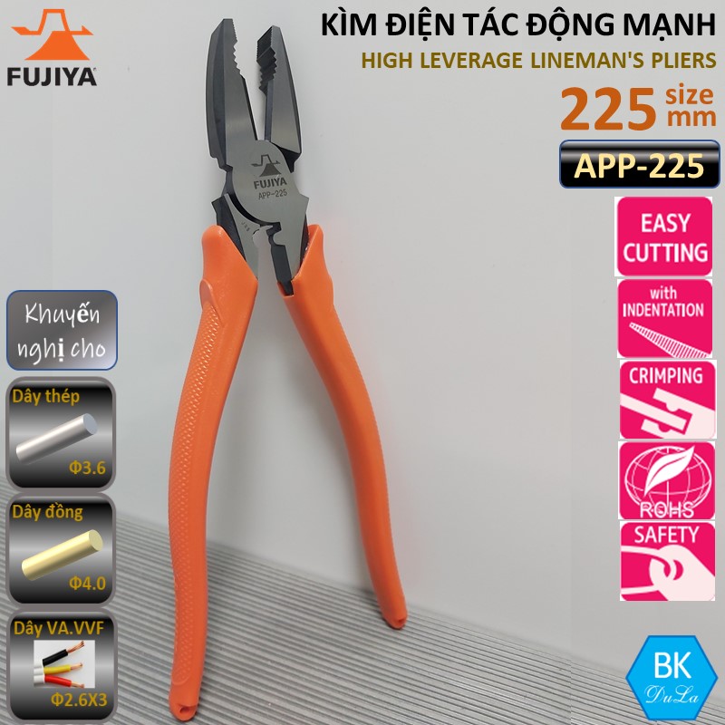 Kìm điện tác động mạnh cách điện 9 inch / 225mm Fujiya APP-225 công nghệ Nhật Bản - Sản phẩm chính hãng