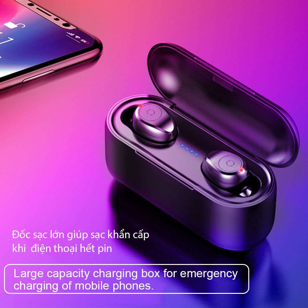 Tai nghe bluetooth không dây F9 True wireless Dock Sạc có Led Báo Pin Kép