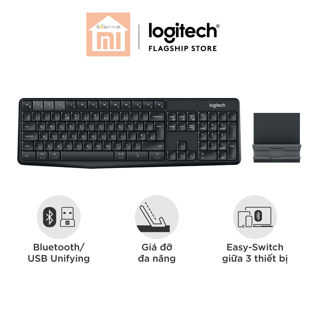 Bàn phím không dây Logitech K375s có kèm giá đỡ linh hoạt - USB Unifying, Kết nối 3 thiết bị, phím gõ thoải mái không ồn, phù hợp Laptop/Điện thoại/Tablets