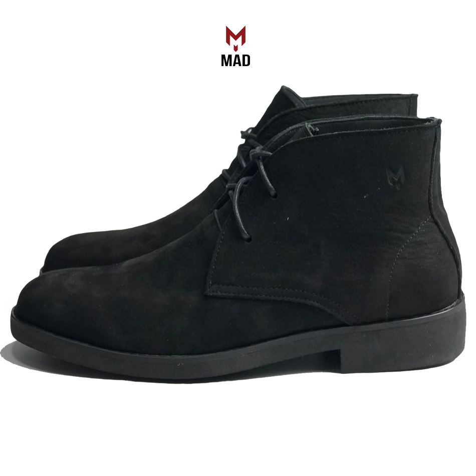 Giày cổ lửng Chukka Boots Suede Black, giày cao cổ nam da bò cao cấp chính hãng