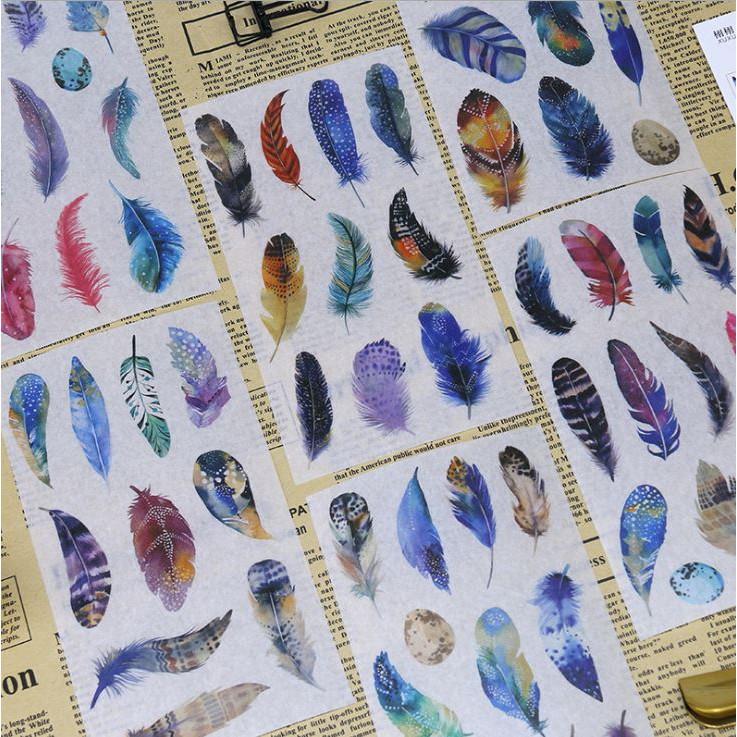 Bộ 6 Tấm Nhãn Dán Sticker Trang Trí Giấy Lông Vũ