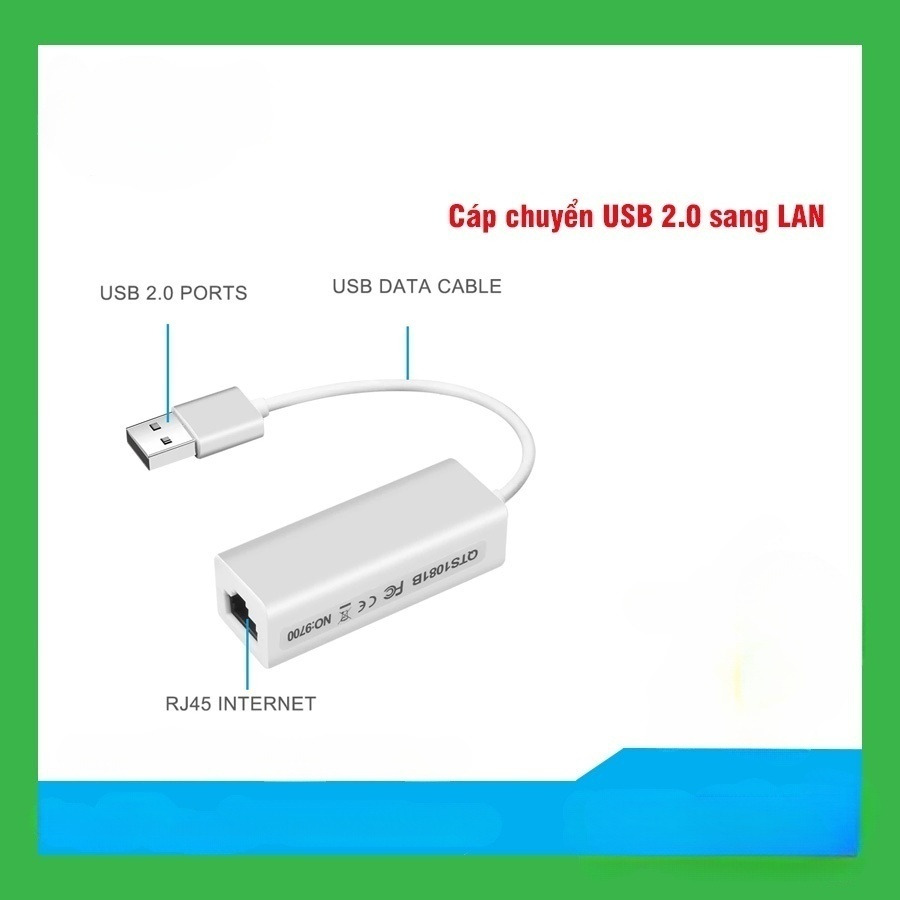 Bộ chuyển đổi USB 2.0 sang LAN 10/100 Mbps Cáp Chuyển Đổi USB 2.0 Sang RJ45 (Trắng) Dây Cáp Chuyển Đổi USB 2.0 Sang LAN - Hàng Nhập Khẩu