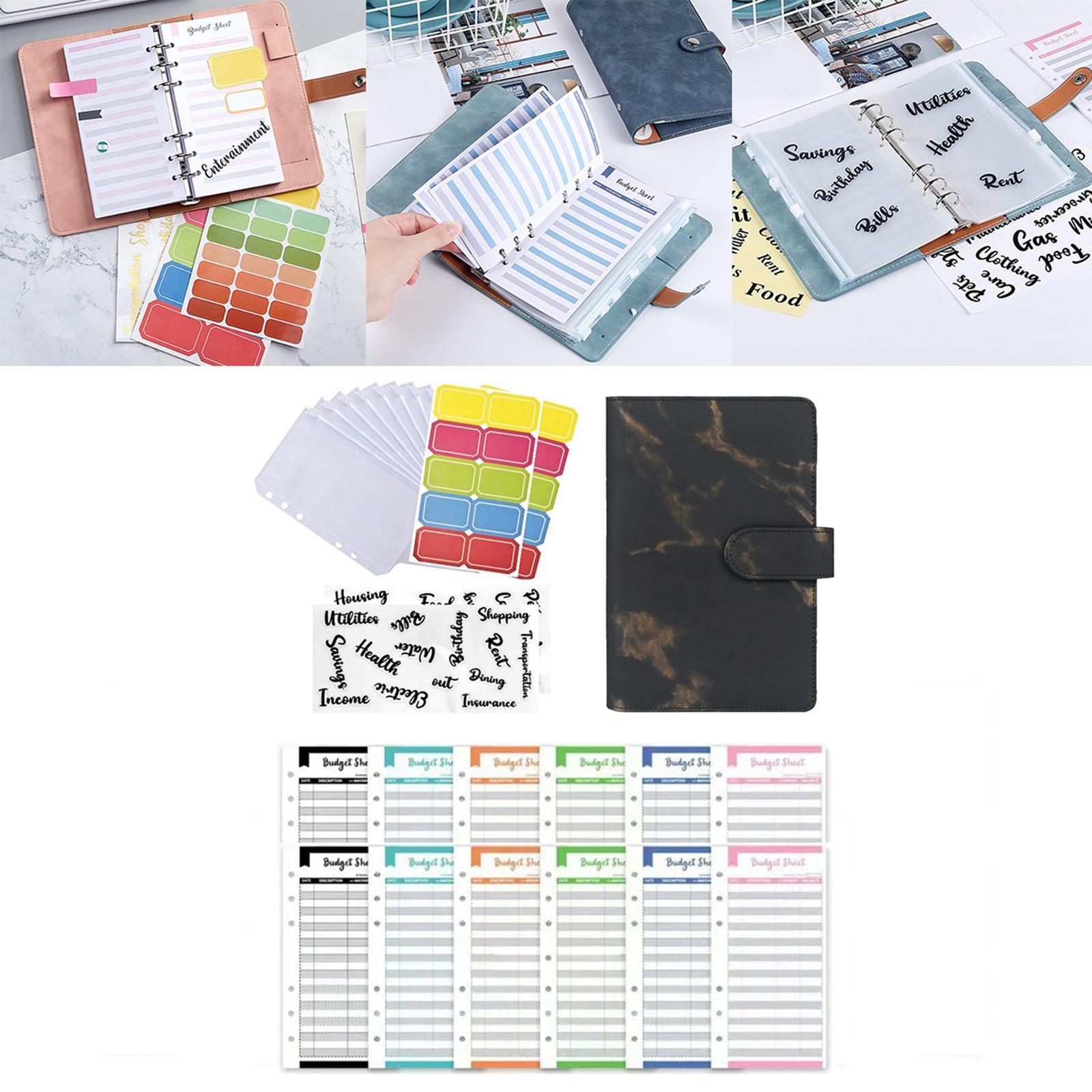 6 Rings A6 Notebook Binder Paper PU Leather Transparent Pockets with Zipper Envelopes