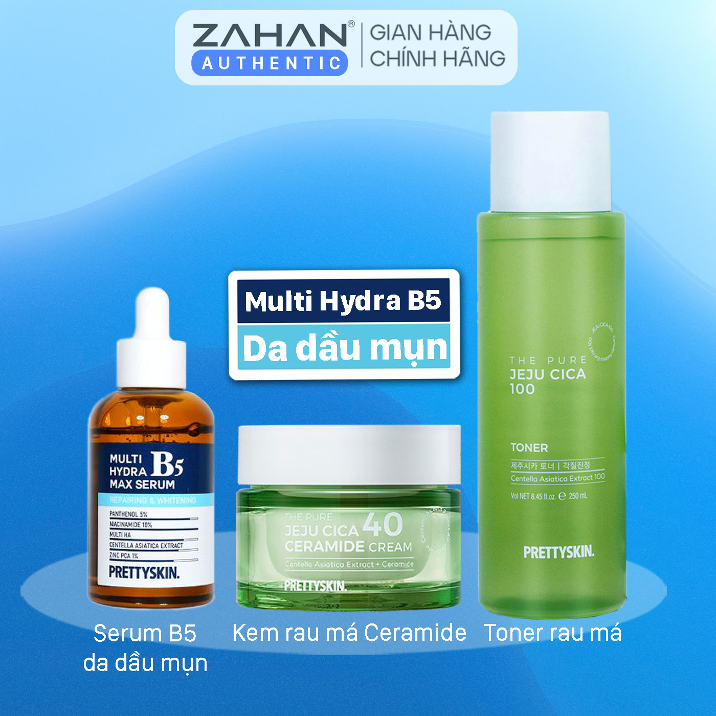 Combo 3 gồm serum MULTI HYDRA B5 MAX SERUM, kem dưỡng rau má hũ THE PURE JEJU CICA 40 CERAMIDE CREAM, toner rau má THE PURE JEJU CICA TONER PRETTYSKIN( 3 sản phẩm)