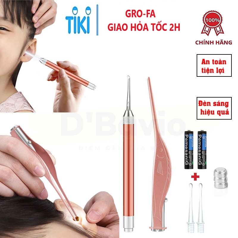 Hình ảnh Nhíp Lấy Ráy Tai Chuyên Dụng Có Đèn, Hộp Đựng ( Tặng Kèm Pin) - Chính Hãng GROFA