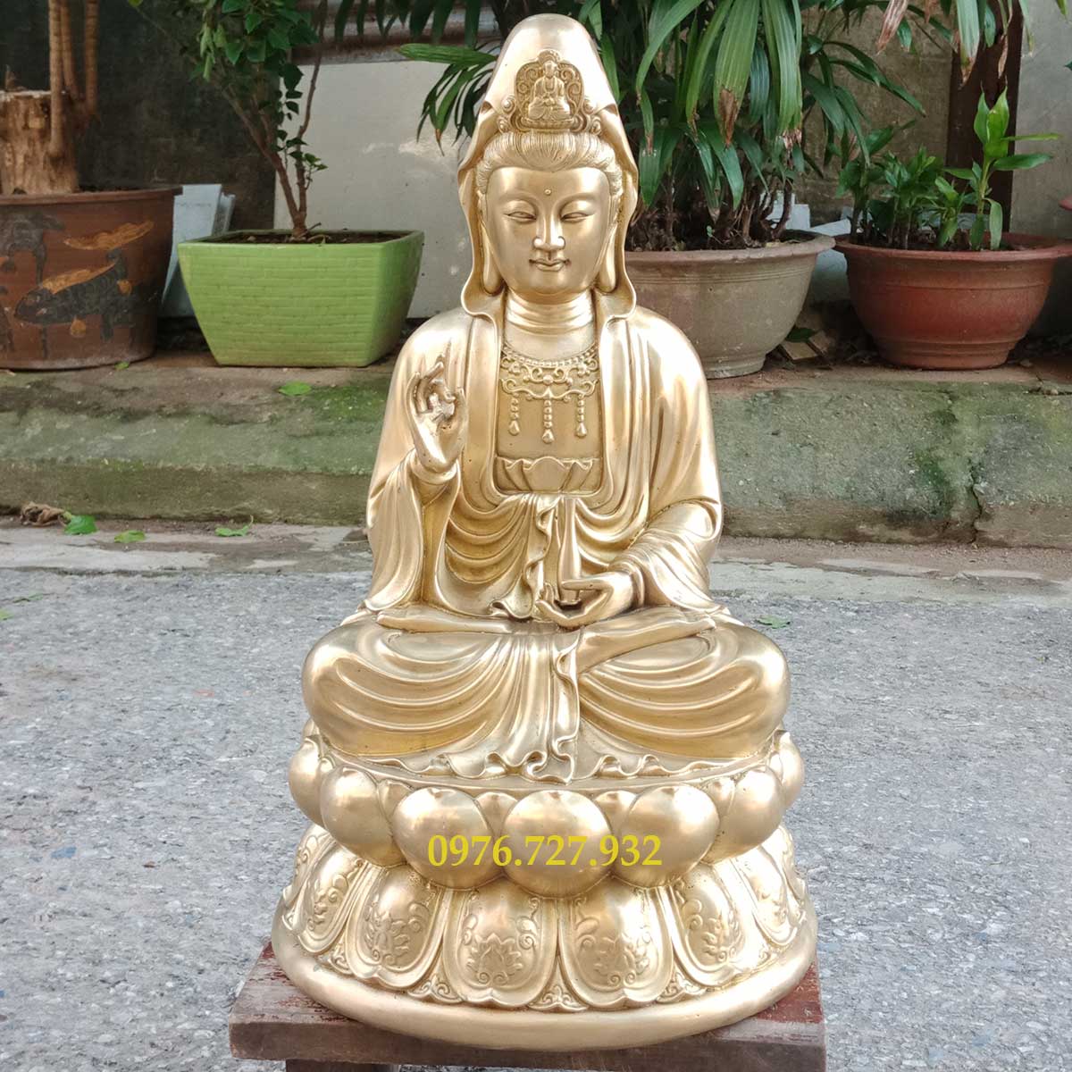 Tượng phật bà quan âm bồ tát cao 47cm bằng đồng, tượng phật quan âm ngồi đài sen, tượng quan âm bồ tát
