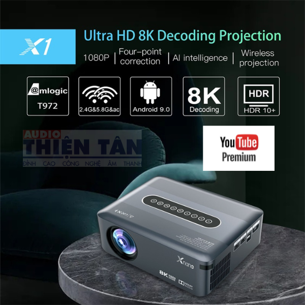 Máy chiếu Android Xnano X1 - Tích Hợp Android 9 - Ram 2G/16G - Full HD - Dual Wifi - Giải Mã 8K - Tích Hợp ĐIều Khiển Giọng Nói Bluetooth