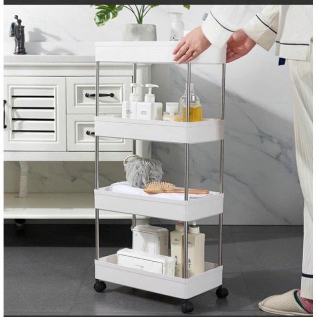 Kệ Đựng Đồ Đa Năng 4 Tầng Khung Inox Có Bánh Xe Chuyên Dụng
