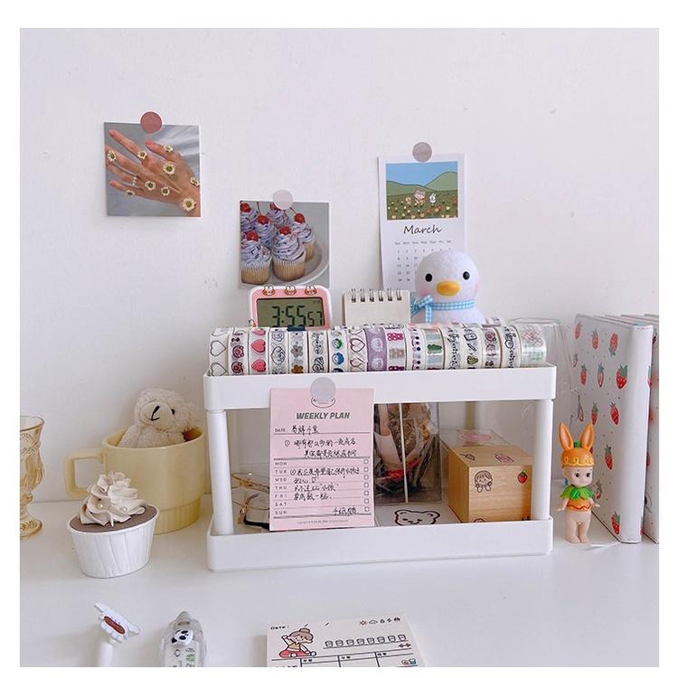 Kệ nhựa mini 2 tầng để bàn đựng đồ dùng, mĩ phẩm phong cách Hàn Quốc Decor Trí Học, Làm Việc