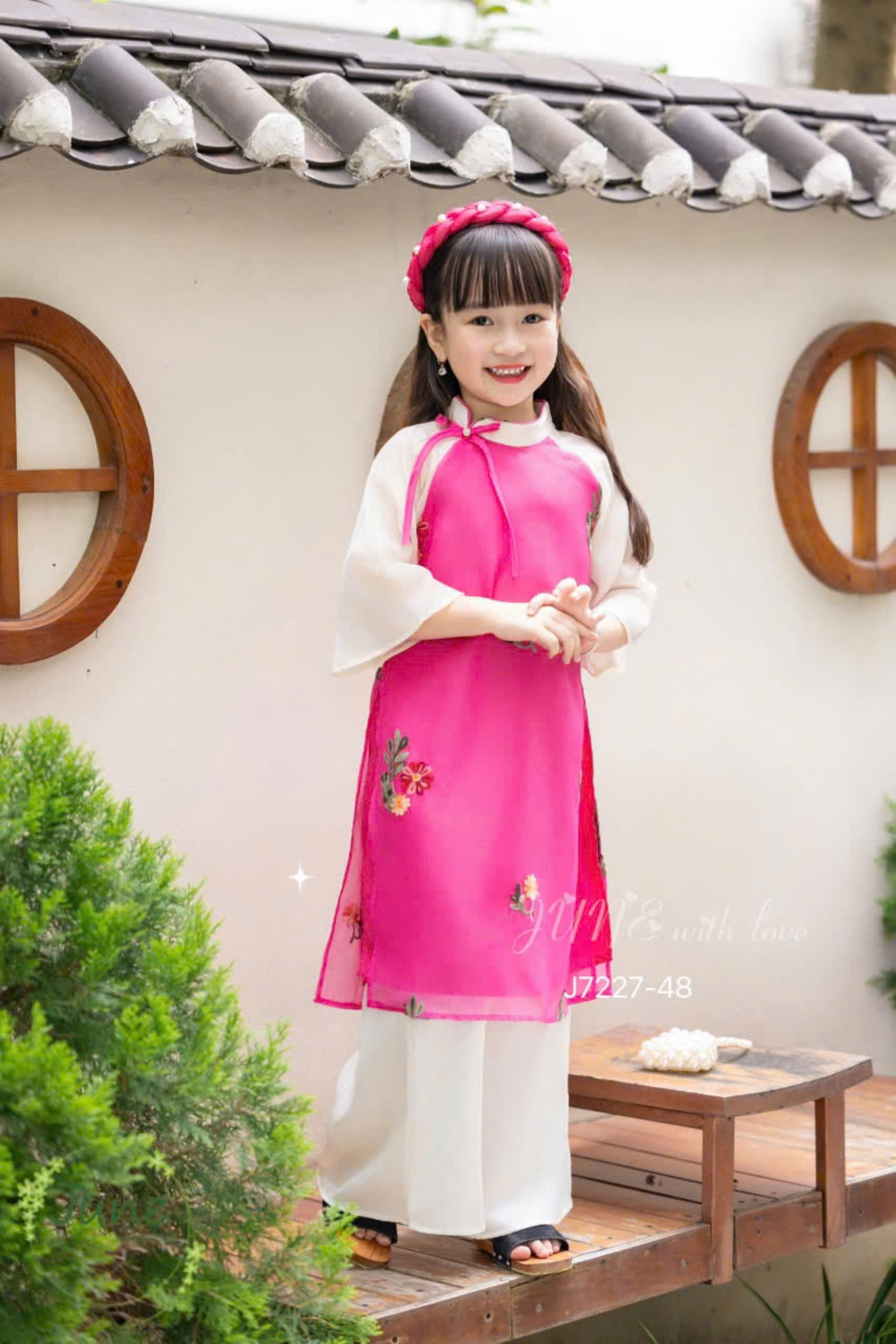 Bộ áo dài tết cho bé gái mẫu HOA xinh xắn diện tết năm mới giáng sinh noel từ 12-50kg hàng thiết kế cao cấp