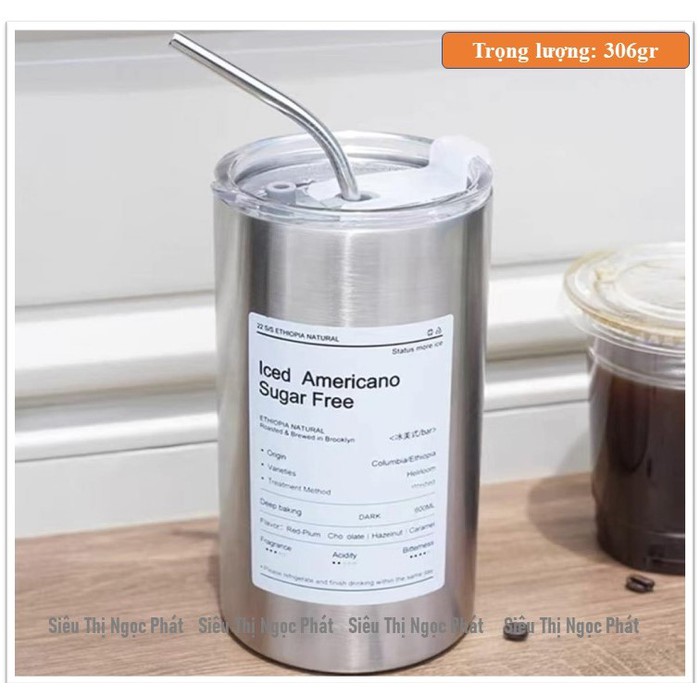 Bình/ Ly/Cốc giữ nhiệt Iced Americano 600ml_Kèm sẵn ống hút inox