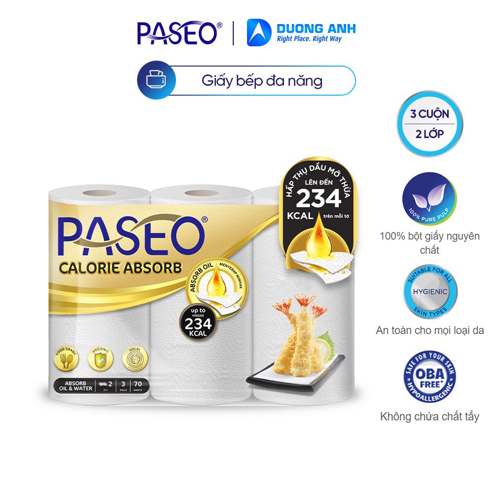 Giấy bếp đa Paseo Calorie Absorb 3 cuộn lớp