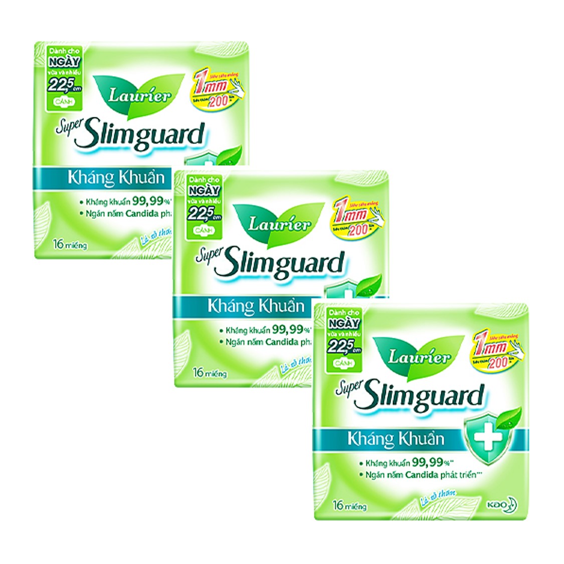 Combo 3 gói Băng Vệ Sinh Ban Ngày Laurier Super Slimguard Kháng Khuẩn Siêu Mỏng 1mm