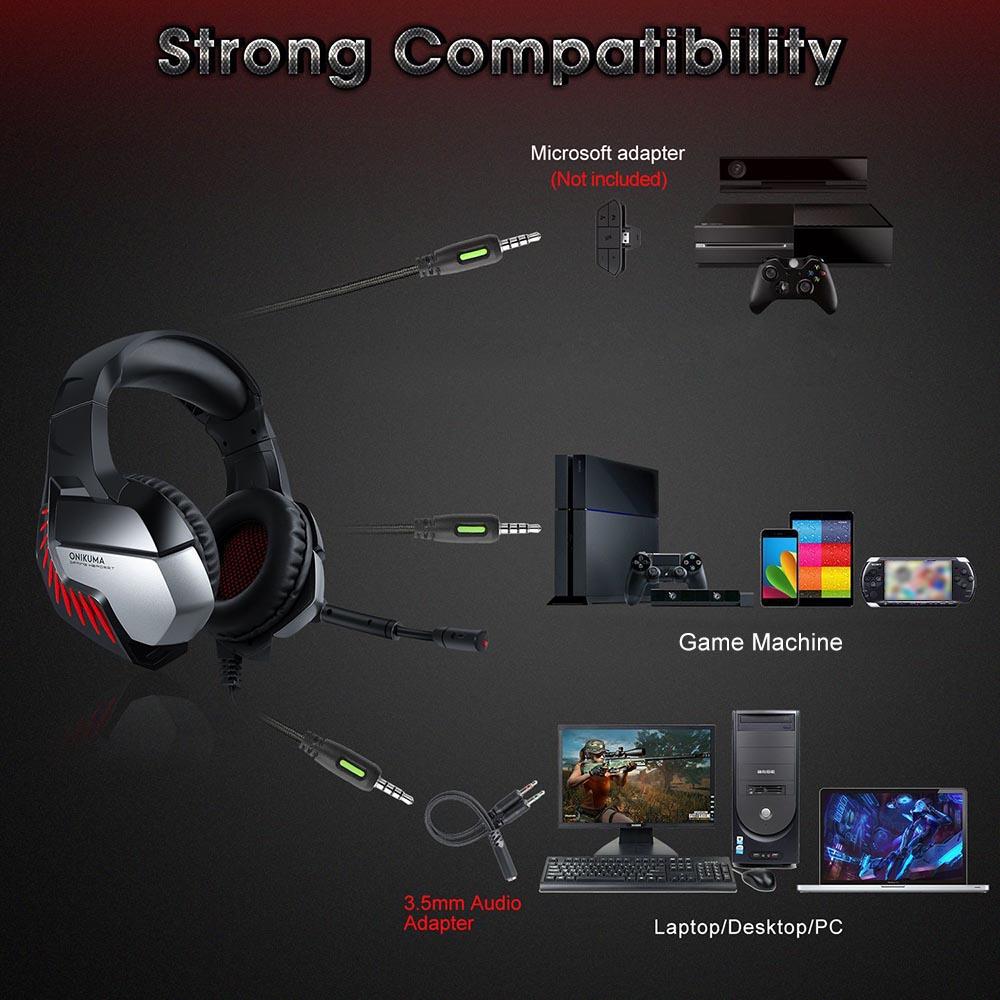 Tai nghe chơi game ONIKUMA K5 PRO có micrô PC Gamer,âm thanh nổi 3,5 mm chống ồn - Màu đỏ