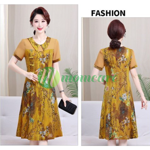 Váy trung niên nữ đẹp V16 - Đầm ngắn tay thời trang mùa hè cho mẹ, bà, người lớn tuổi cao cấp dáng dài bigsize giá rẻ