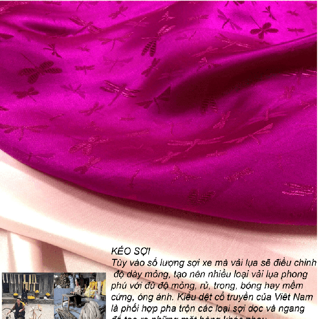 Vải lụa tơ tằm may áo dài CHUỒN CHUỒN, dệt thủ công, 100% sợi tự nhiên