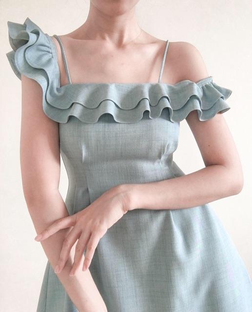 Đầm bèo nhún thiết kế màu xanh Mint Siêu Điệu Đà ẢNH THẬT
