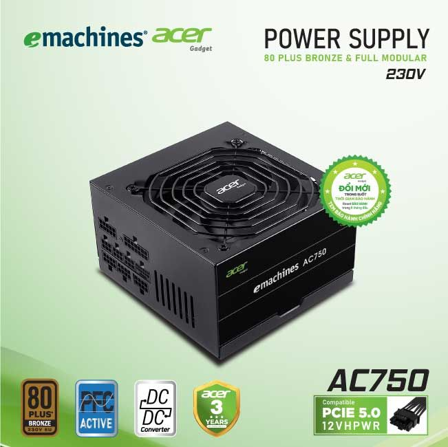 Nguồn Máy Tính Acer AC750 230V Bronze Full Modular PCI-E 5.0 – Hàng Chính Hãng