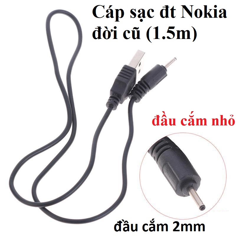 Cáp sạc cho điện thoại ['nokia'] đời cũ chân nhỏ 2mm (1.5 mét)