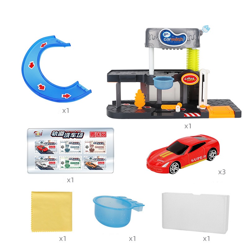 Ô tô đồ chơi mô hình trạm rửa xe kèm 3 xe mini kim loại đổi màu khi gặp nước cho bé trai, quà tặng sinh nhật cho bé