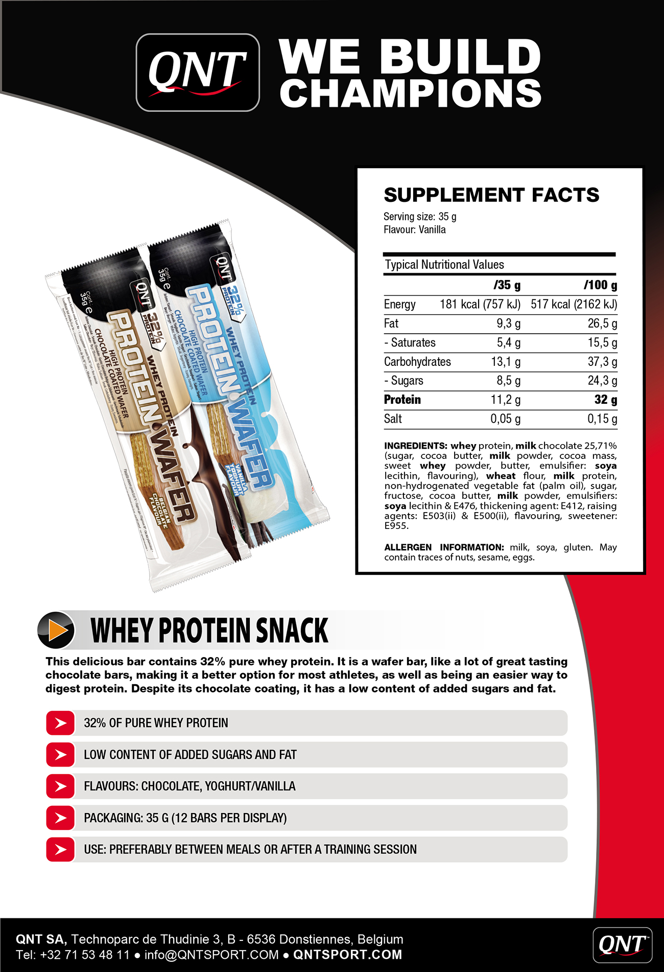 Hộp 12 thanh Thực phẩm bổ sung QNT Whey Protein Bar vị Socola