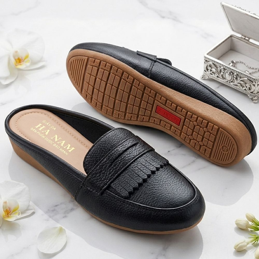 Dép Sục Nữ Da Mềm Cao Cấp HA NAM Đế Cao 3cm – Sang Trọng, Êm Chân, Tôn Dáng DNU2186