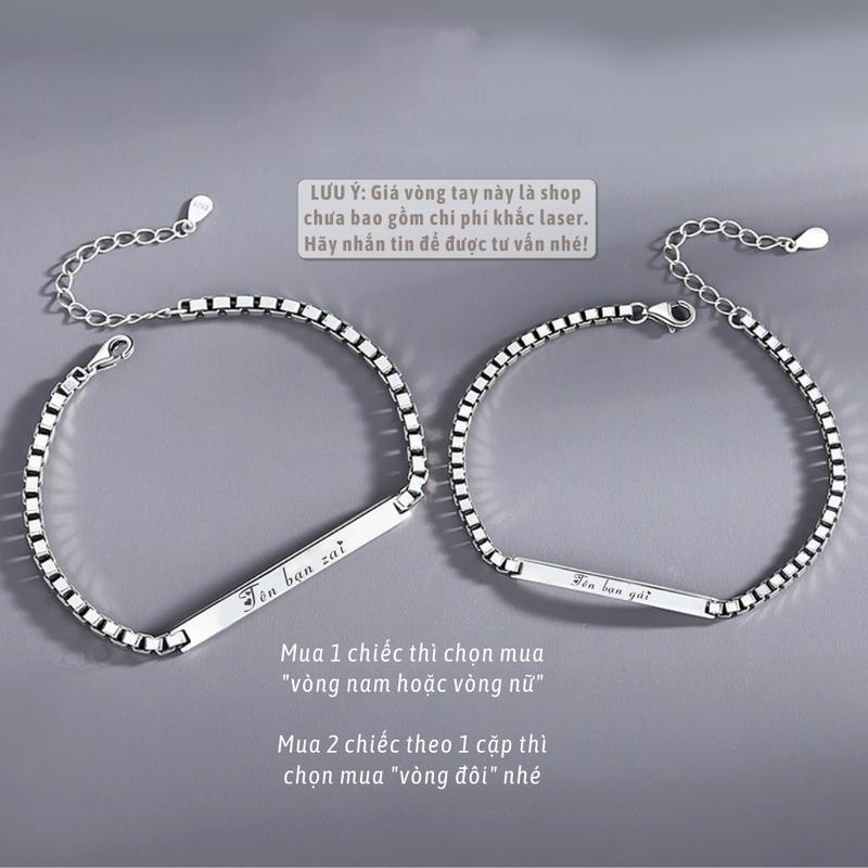 [Ghi Chú] Lắc kèm tên cặp đôi vuông nam nữ Khắc Tên theo yêu cầu thuần Việt có sẵn