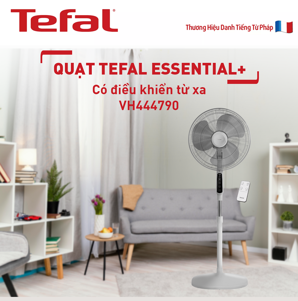 Quạt đứng có điều khiển từ xa Tefal Essential VH444790, màu xám- Hàng chính hãng