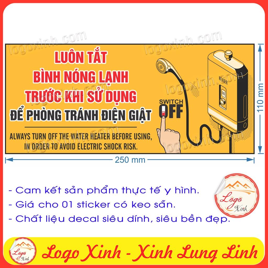 Logo Sticker Tem Nhắc Nhở Tắt Bình Nước Nóng, Bình Nóng Lạnh Trước Khi Sử Dụng Để Tránh Bị Điện Giật, An Toàn Điện