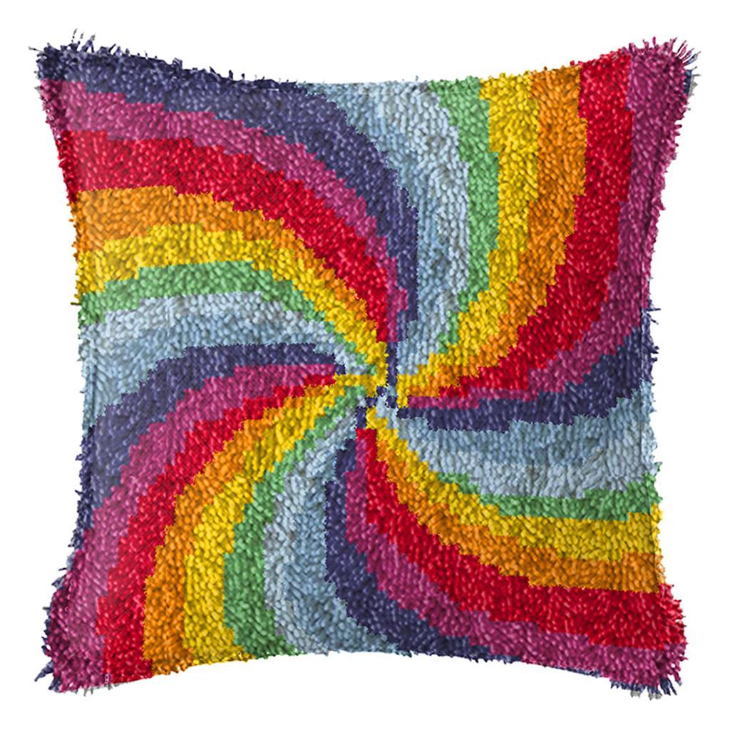 Latch Hook Kit DIY Cushion Cover Rug Carpet Making Embroidery Kit Rainbow