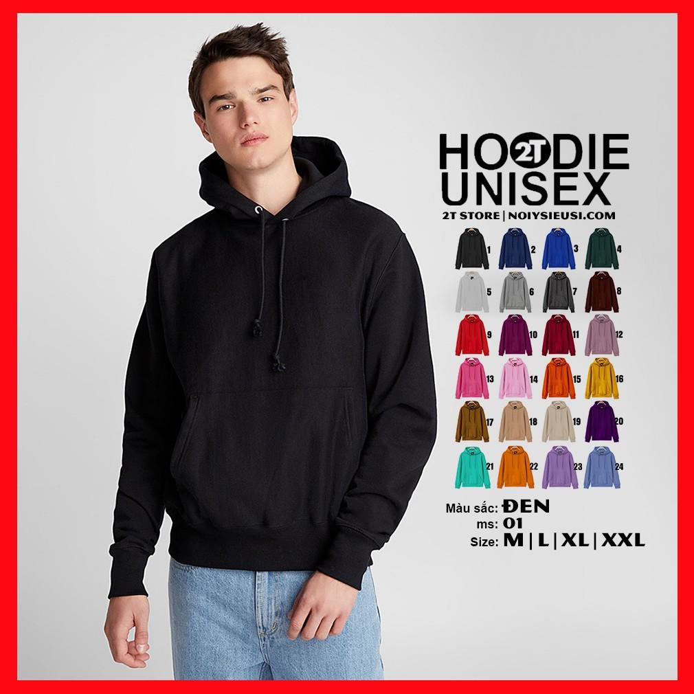 Áo hoodie unisex 2T Store H01 màu đen