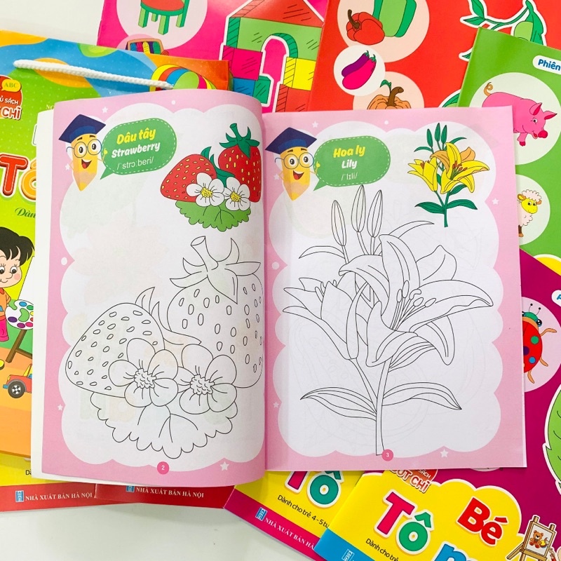 Sách - Tập Tô Màu Cho Bé Từ 4-5 Tuổi Bộ 8 Quyển Tô Màu Song Ngữ Anh Việt