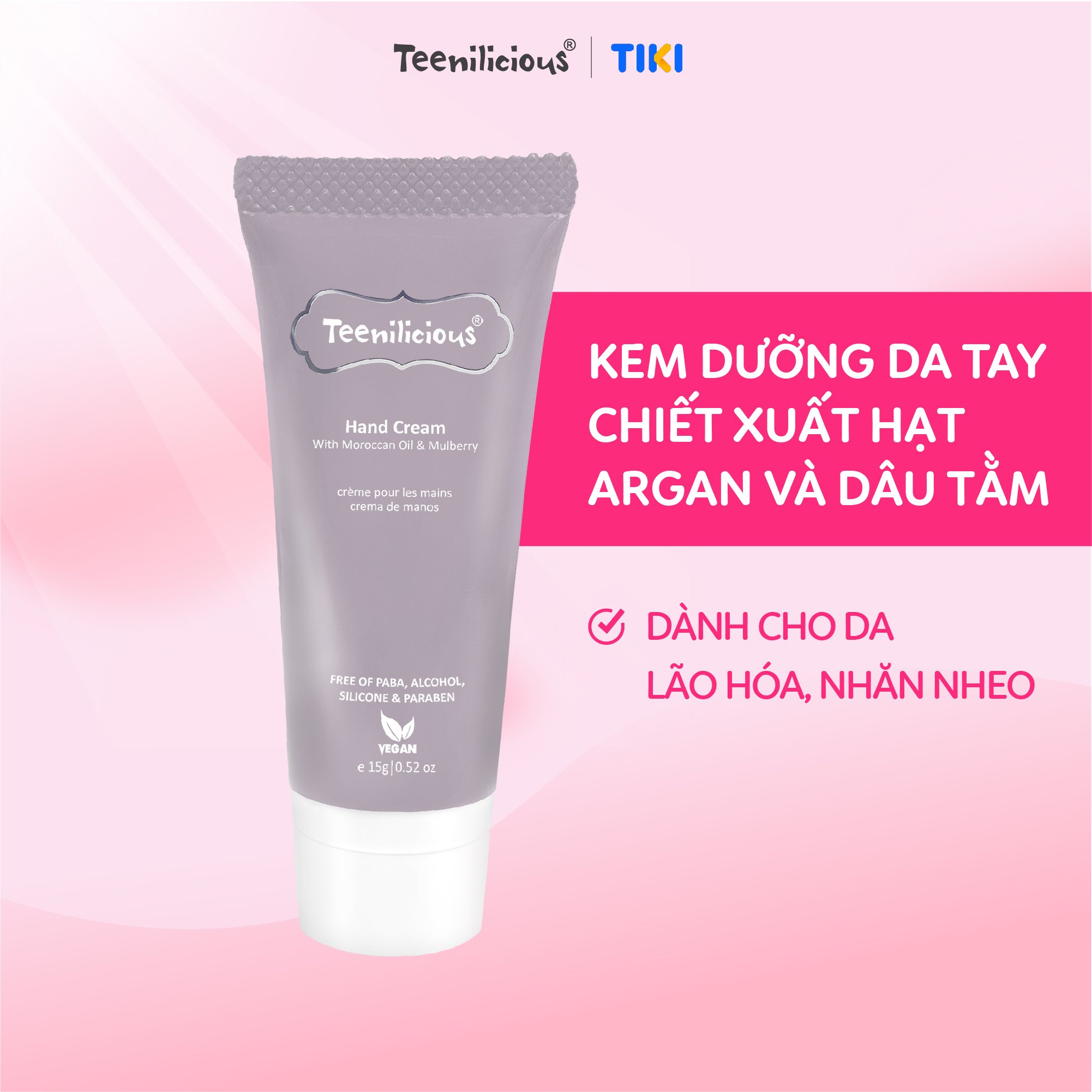 [Mini] Kem Dưỡng Da Tay Teenilicious Hand Cream With Moroccan Oil &amp; Mulberry Giúp Làm Đều Màu Da 15g
