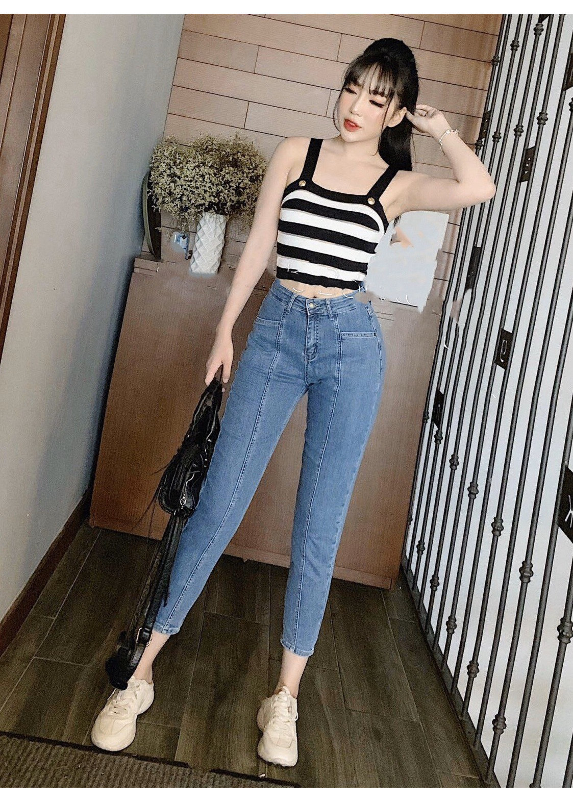 Quần jean dài BIGSIZE chất liệu vải dày dặn co dãn mạnh, màu xanh nhạt trơn túi kiểu 3062