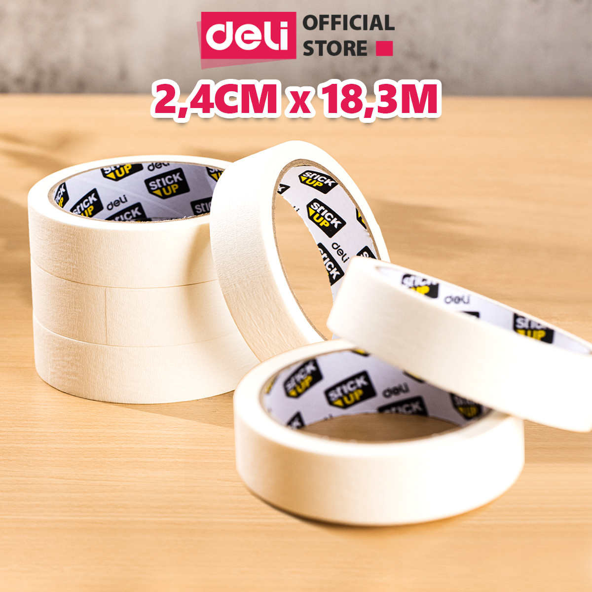 Băng keo che sơn băng dính giấy 24mm*20y Deli - Băng keo giấy masking tape chặn màu, cố định bản vẽ, đánh dấu, ghi chú