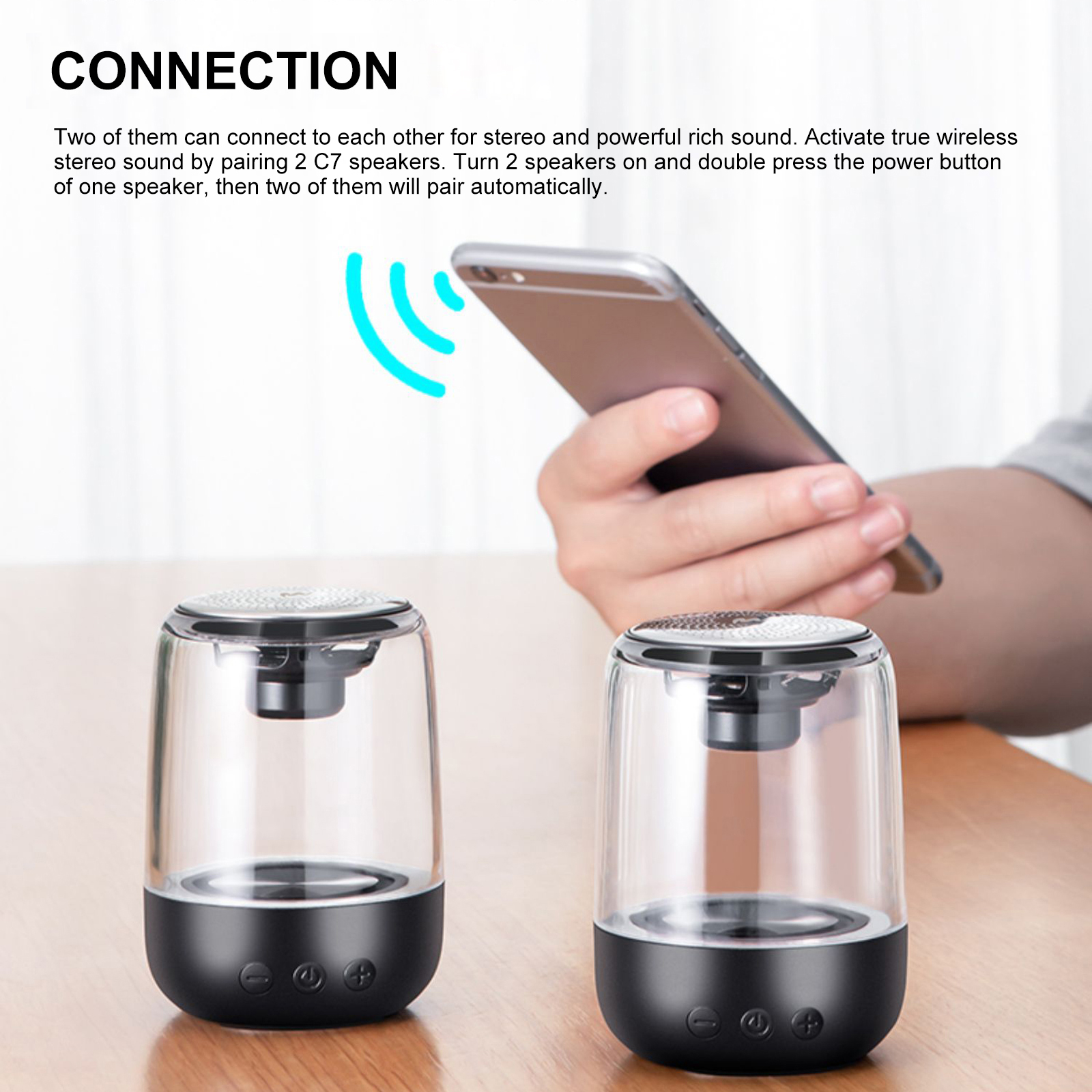 Loa Kết Nối TWS Thẻ TF C7 Mini Không Dây Bluetooth 5.0 Với Đèn LED Trong Suốt