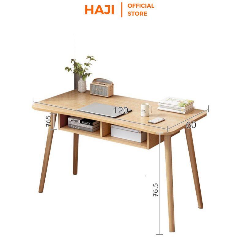 Bàn làm việc tại nhà HAJI, Bàn học thông minh có ngăn để vật dụng thiết kế tối giản hiện đại chân gỗ sồi chắc chắn A185