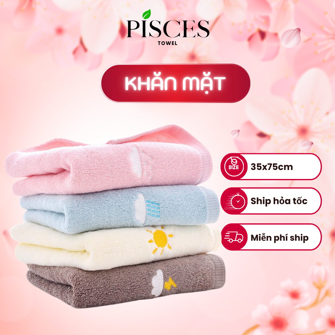 Khăn Mặt PISCES TOWEL 35x75cm Thêu Hình Thời Tiết Cotton Mềm Mại, Khăn Spa Yoga Gym Thể Thao Thấm Hút Mồ Hôi - Nâu, Nâu