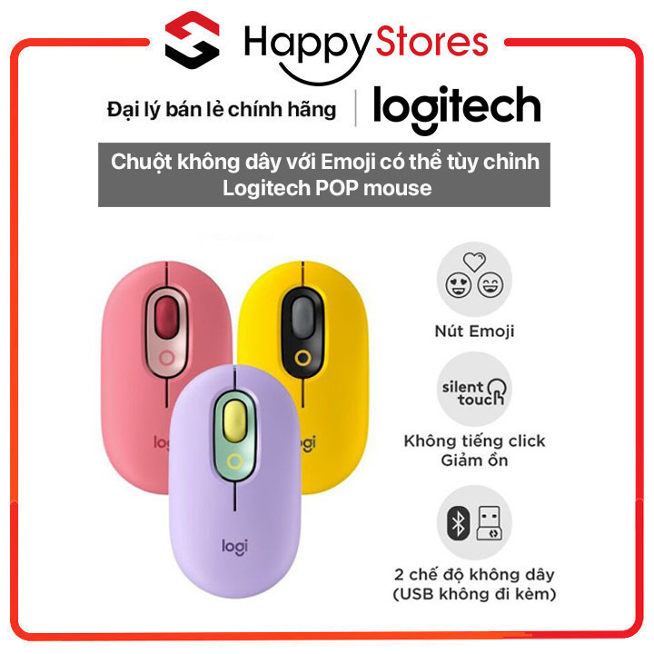 Chuột không dây với Emoji có thể tùy chỉnh Logitech POP mouse - HÀNG CHÍNH HÃNG