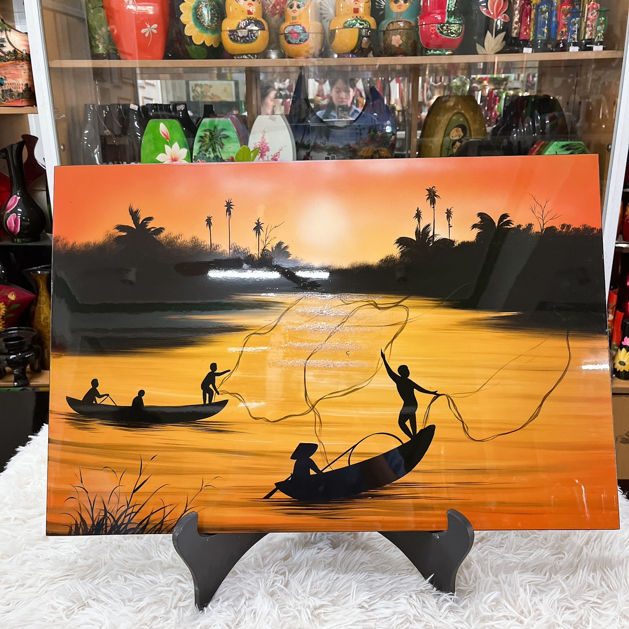 Tranh sơn mài đồng quê vẽ màu Thanh Bình Lê 40x60 cm